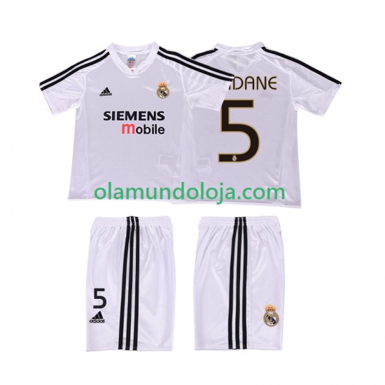 Camisola Real Madrid ZIDANE 5 5 Retro Criança Equipamento Primeiro 2004 2002 Manga Curta